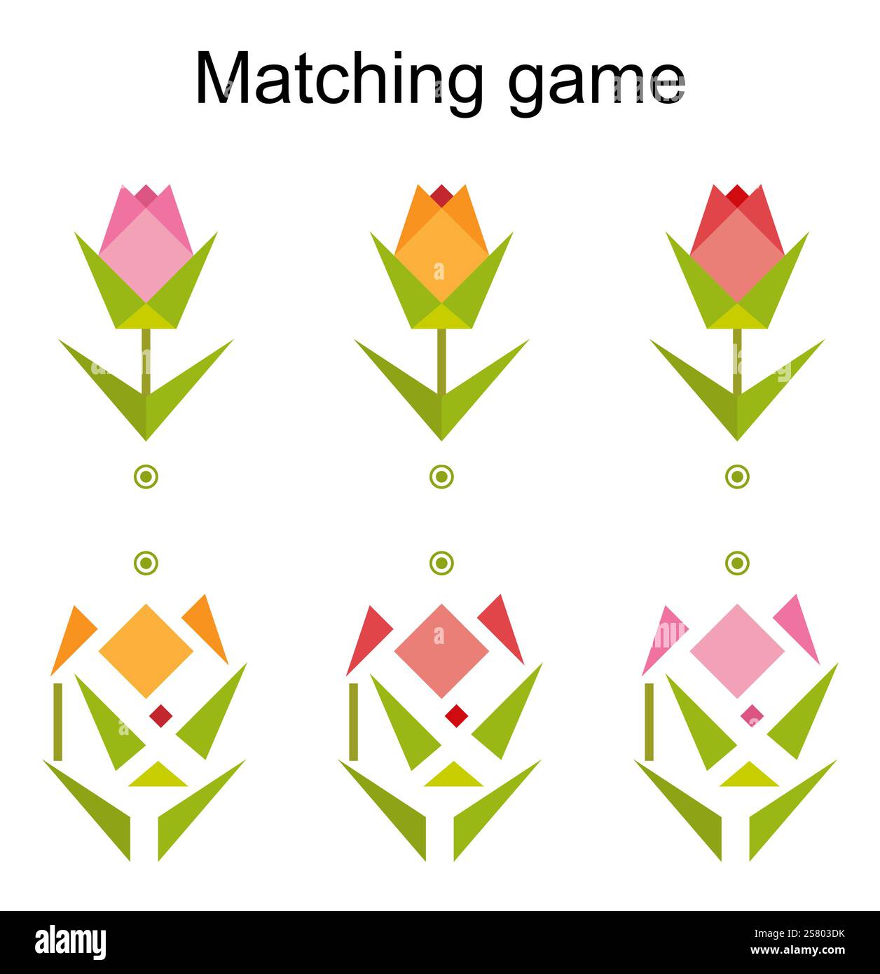 Passendes Spiel für Kinder. Finde die richtige Farbe für die Cartoon Rose und die passende Farbe. Vektorabbildung. Stock Vektor