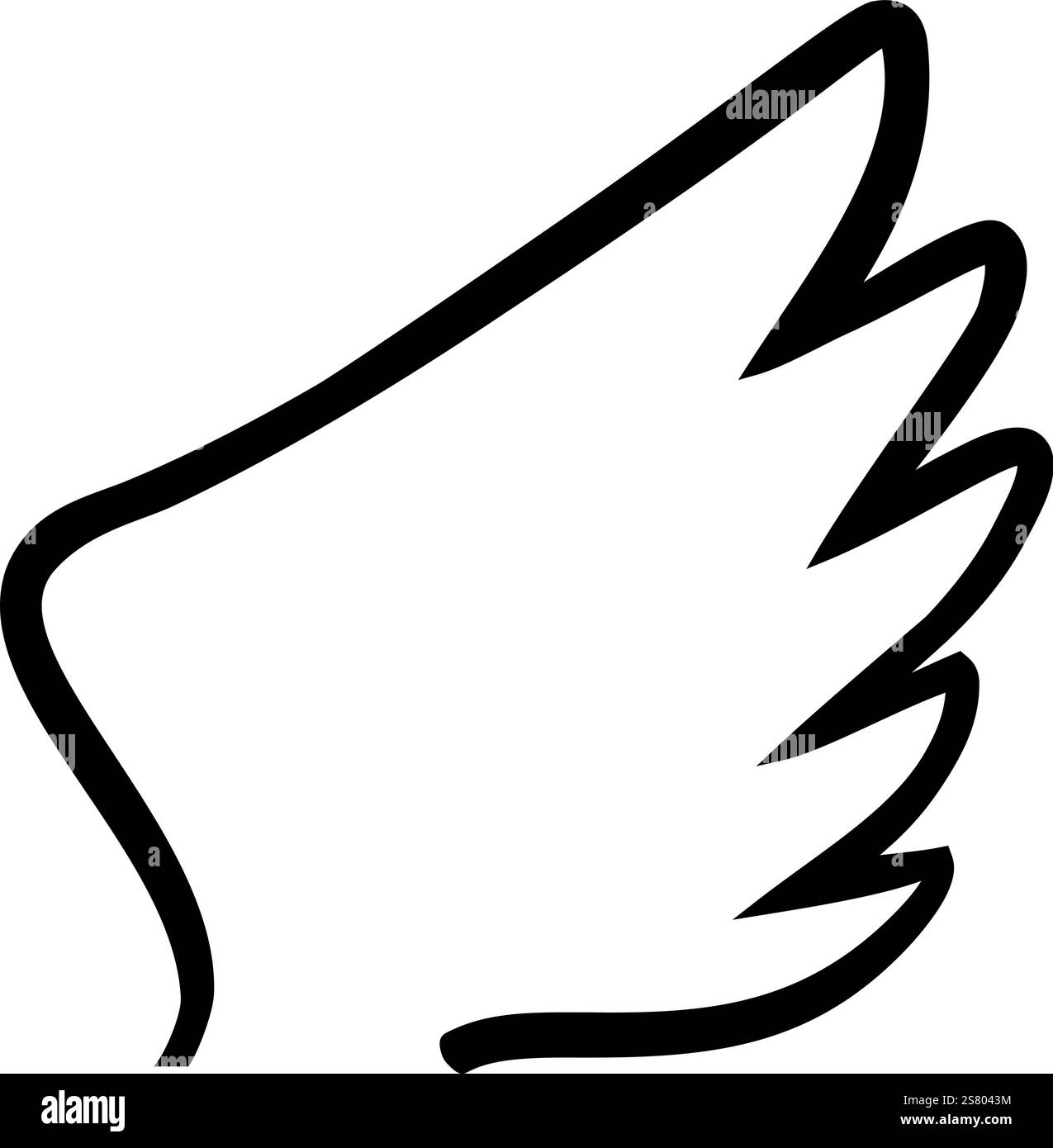 Einzelner schwarzer Flügel, der anmutig aufsteigt, handgezeichnete Illustration isoliert auf weißem Hintergrund, symbolisiert Freiheit, Flucht, Streben und den Geist der Hoffnung und Träume Stock Vektor