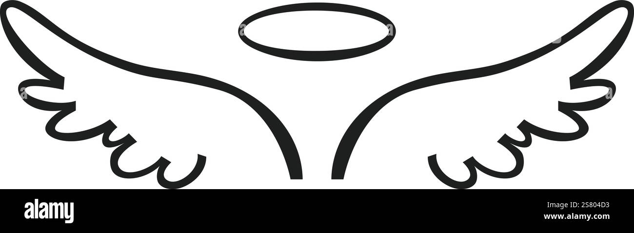 Einfache Zeichnung von Engelsflügeln und einem Halos, die Spiritualität, Hoffnung und göttliche Gegenwart symbolisieren und Gefühle des Friedens, des Schutzes und der Verbindung zum Heiligen wecken Stock Vektor
