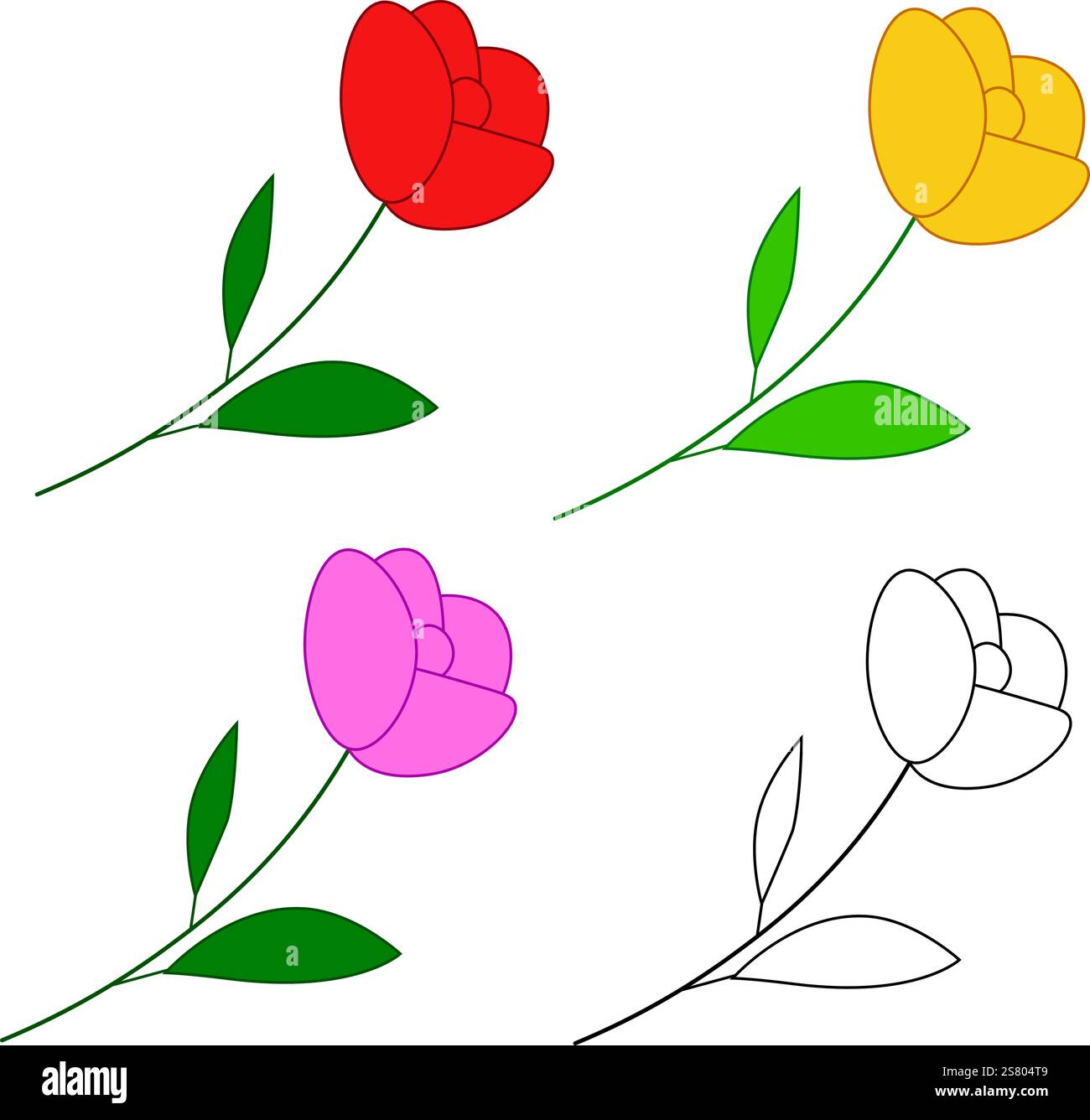 Einfache Linie Vektor Blume Symbol auf weißem transparenten Hintergrund, rot, gelb, rosa Farben Stock Vektor