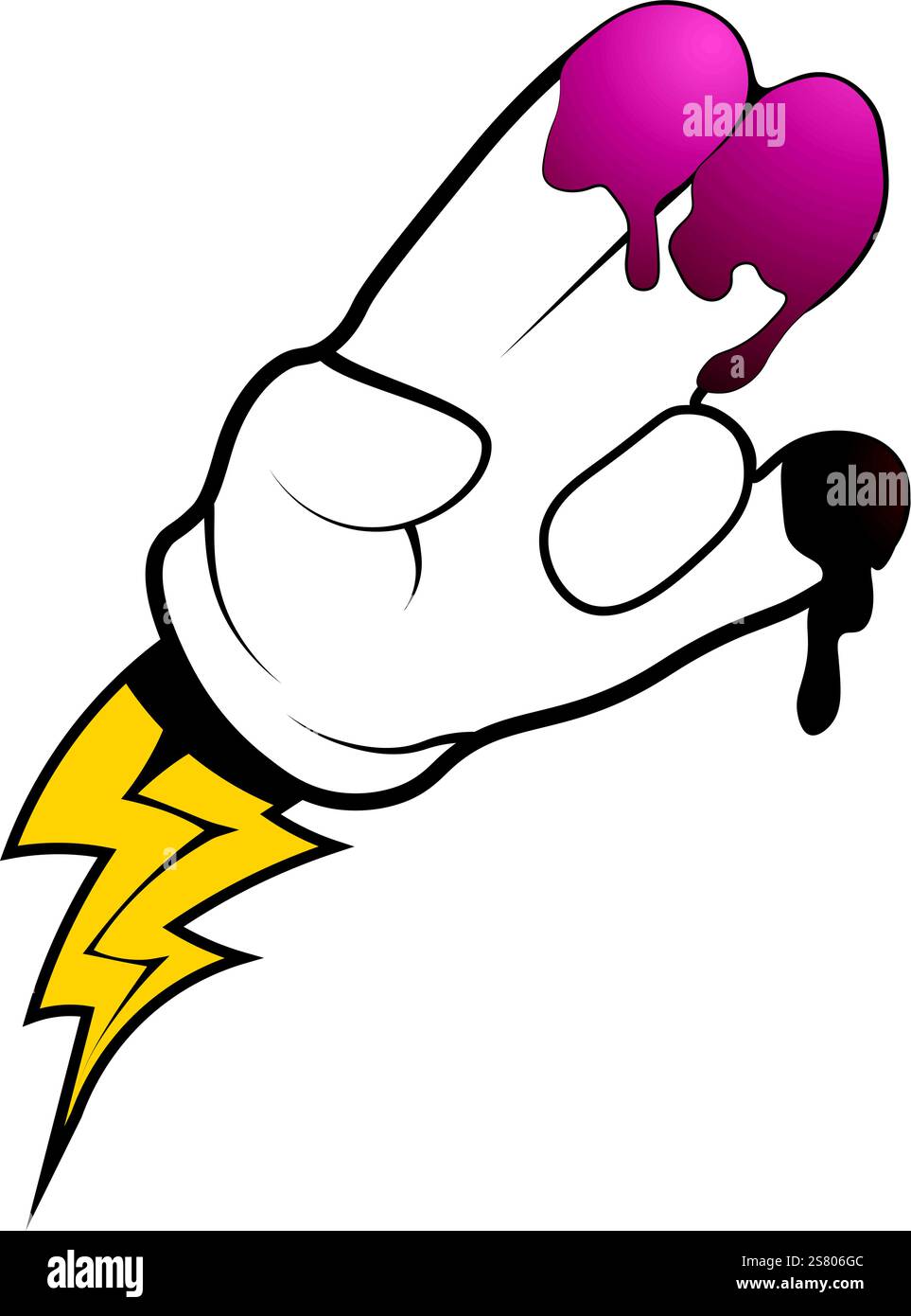 Eine Figur mit einer Zeichentrickhand, die den Satz zwei in der Haustür symbolisiert, eine in Schokolade. In Form eines weißen Blitzhandschuhs Stock Vektor