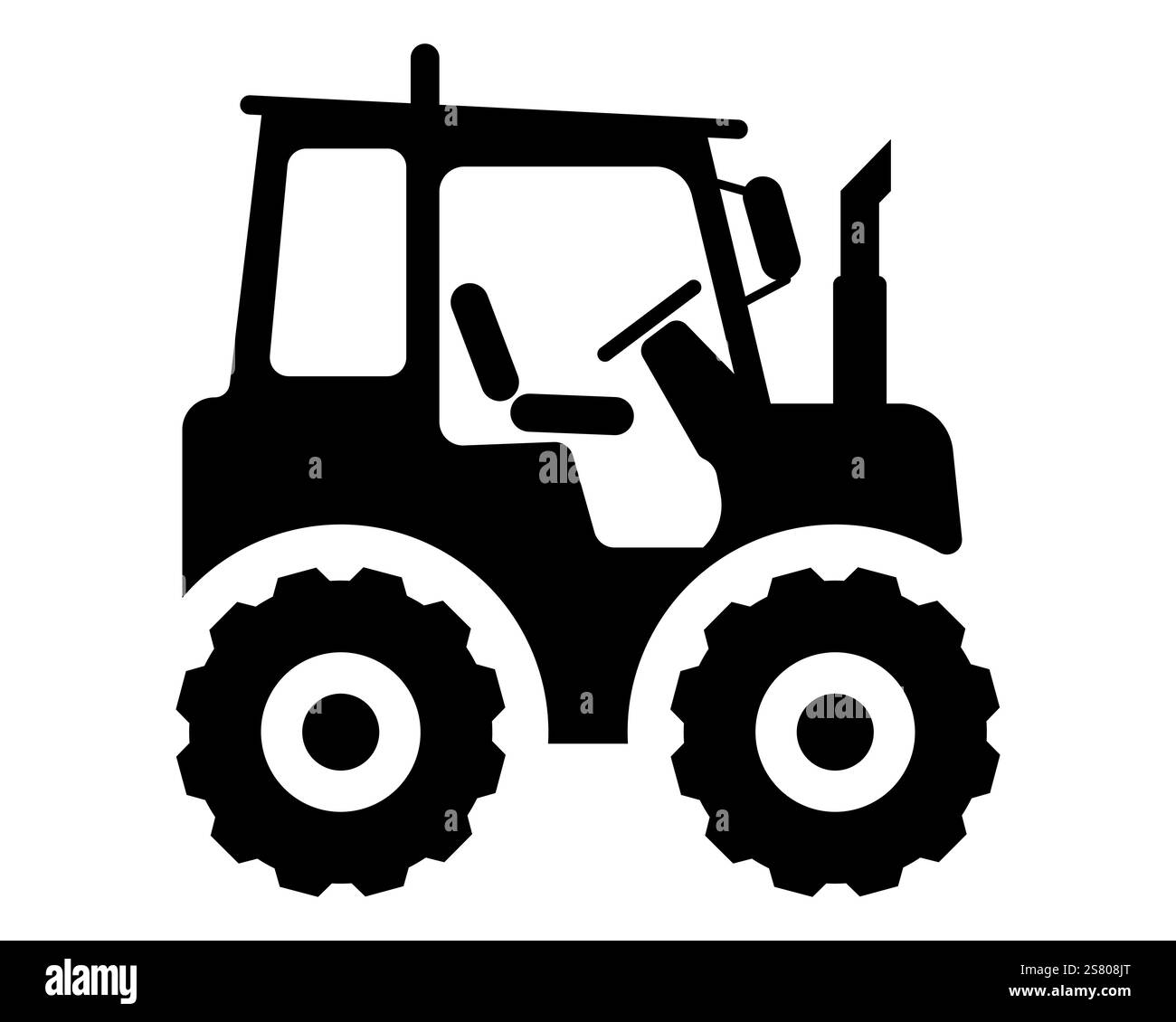 Schwarze Silhouette eines landwirtschaftlichen Traktors mit dicken Reifen und einem einfachen Design für Landwirtschaft und Maschinen Stock Vektor