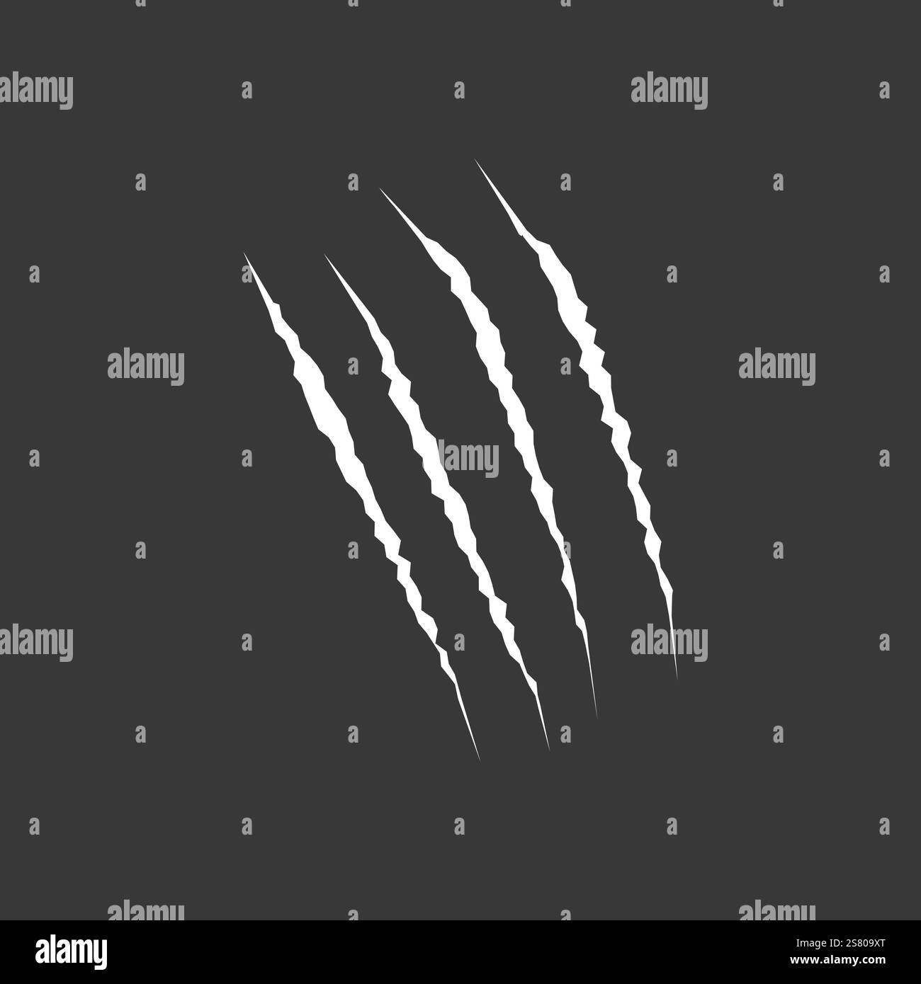 Cat Scratch-Symbol. Weiße Kratzer von Tierkrallen isoliert auf schwarzem Hintergrund. Flache Kratzspuren von Drachen oder Dinosauriern. Risse von Kratzern von Stock Vektor