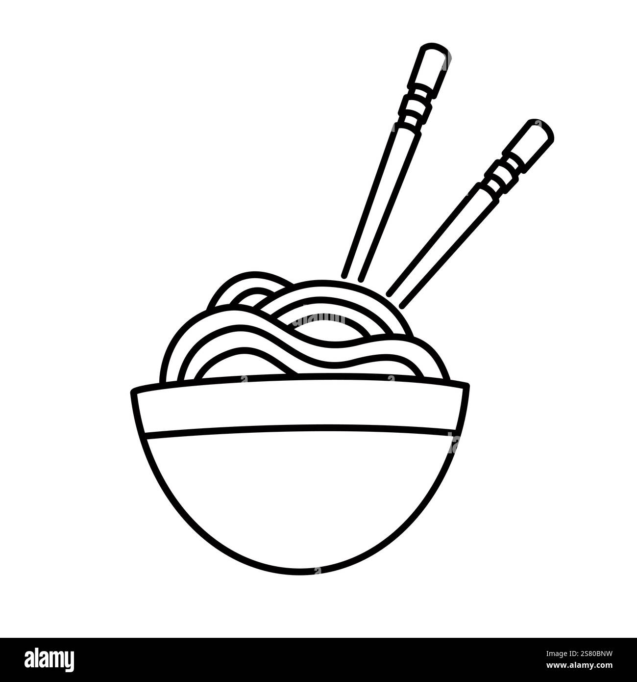 Nudelschüssel mit Essstäbchen kritzeln asiatische Lebensmittel-Ikone schwarz-weiße Vektor-Illustration Stock Vektor