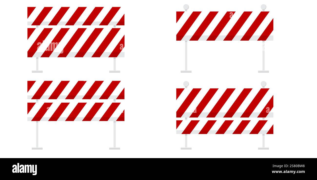 Absperrung- und Straßenblockierungsausrüstung mit Schutzband und Hürden für Sicherheitsbereiche Stock Vektor