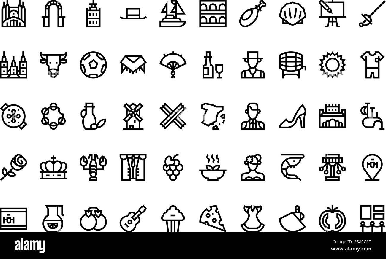 Hochwertige Sammlung von Vektorsymbolen mit editierbarer Kontur. Ideal für professionelle und kreative Projekte. Stock Vektor