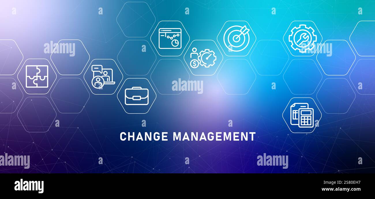 Change Management Gradientenkopf Business Reorganisation Management Restrukturierung Planung System ändern Arbeitsstrategie Organisation Mitarbeiterdesign Stock Vektor