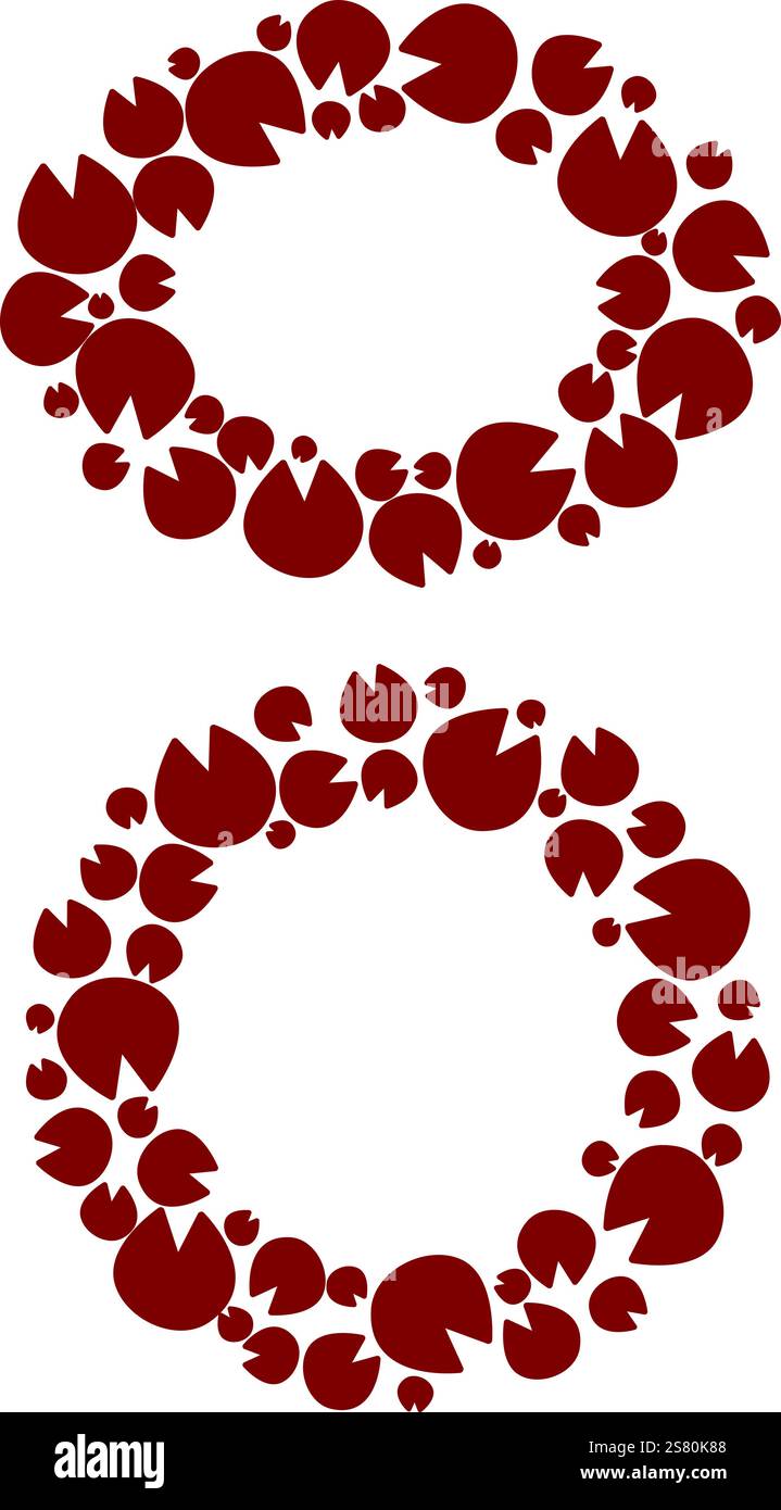 Wegabdrücke des runden und ovalen Vektorrahmensatzes des Pferdes. Pferdewege. Spur des wilden Pferdes. Silhouette. Vektor isoliert. Tierhandlung, Druck, Text Stock Vektor