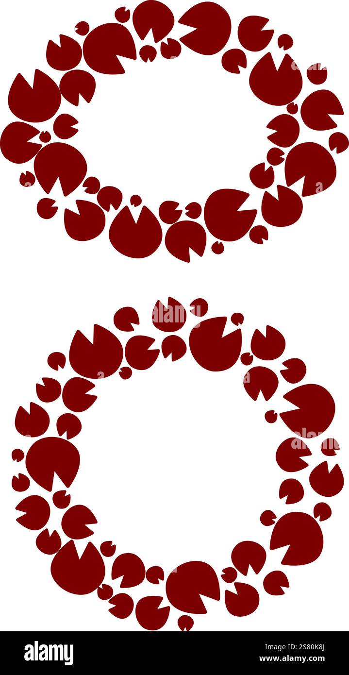 Wegabdrücke des runden und ovalen Vektorrahmensatzes des Pferdes. Pferdewege. Spur des wilden Pferdes. Silhouette. Vektor isoliert. Tierhandlung, Druck, Text Stock Vektor