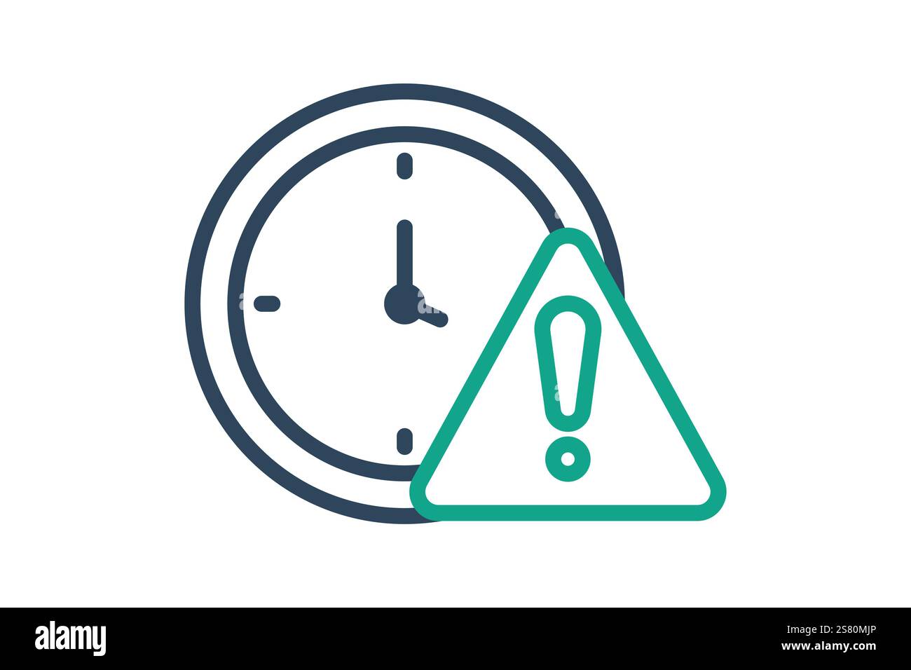 Verzögerungssymbol. Liniensymbolstil. Uhr mit Ausrufezeichen. Symbol für Uhrzeit und Datum. Vektorillustration für Zeitelemente Stock Vektor
