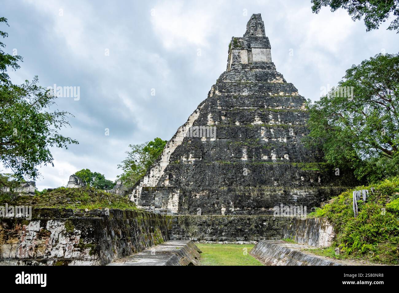 Templo del Gran Jaguar, Tikal Nationalpark, Guatemala, Zentralamerika. Stockfoto