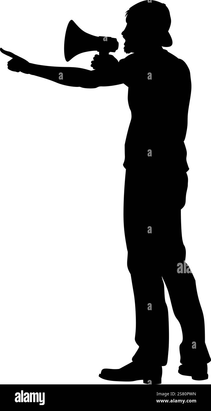Protestkundgebung März Megaphon Silhouette Person Stock Vektor