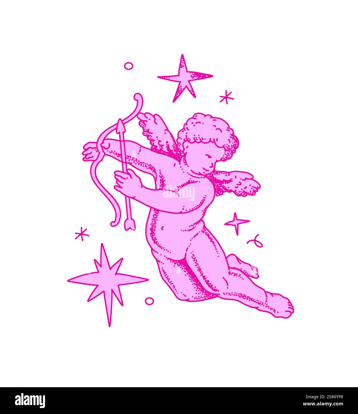 Cherub skizziert und Linie Kunst zum Valentinstag mit Cupid Vektor. Vektorsymbol für Liebe und Romantik. Antike Engel Baby Cupid Illustration Stock Vektor
