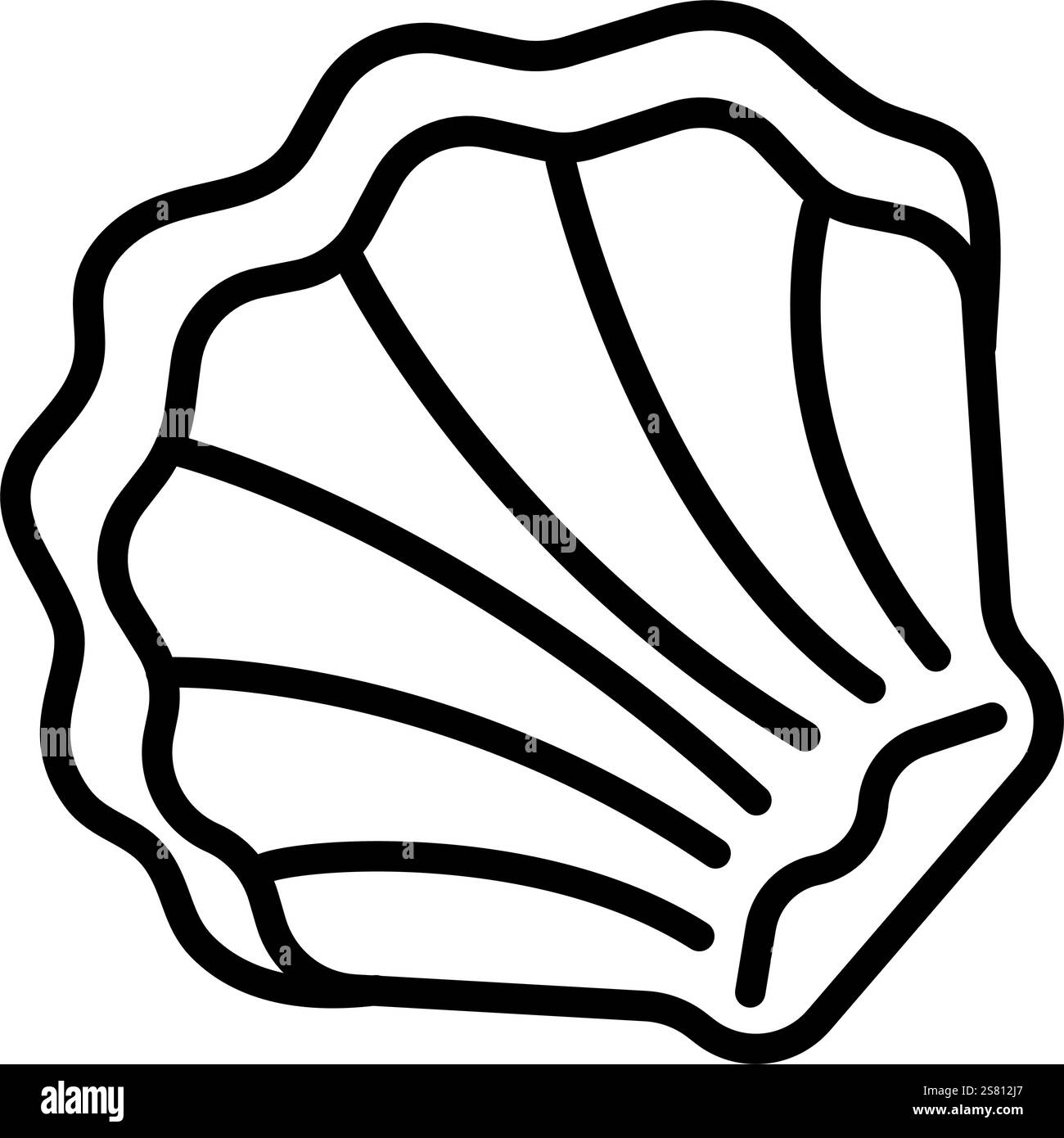 Schwarze Linienschale, Vektor-monochrome nautische Illustration, bearbeitbares Strichzeichen, geöffnete Muschel, umrissene Molluske Stock Vektor