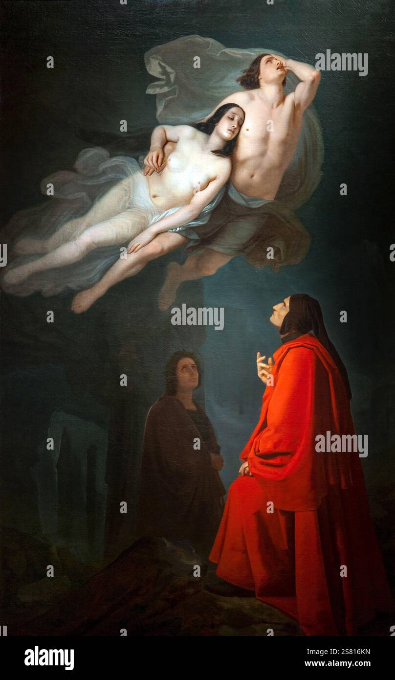 Giuseppe Frascheri 1809-1899 „Dante and Virgil entangle Paolo and Francesca“ 1852, 282 x 179,8 cm Öl auf Leinwand. Stockfoto