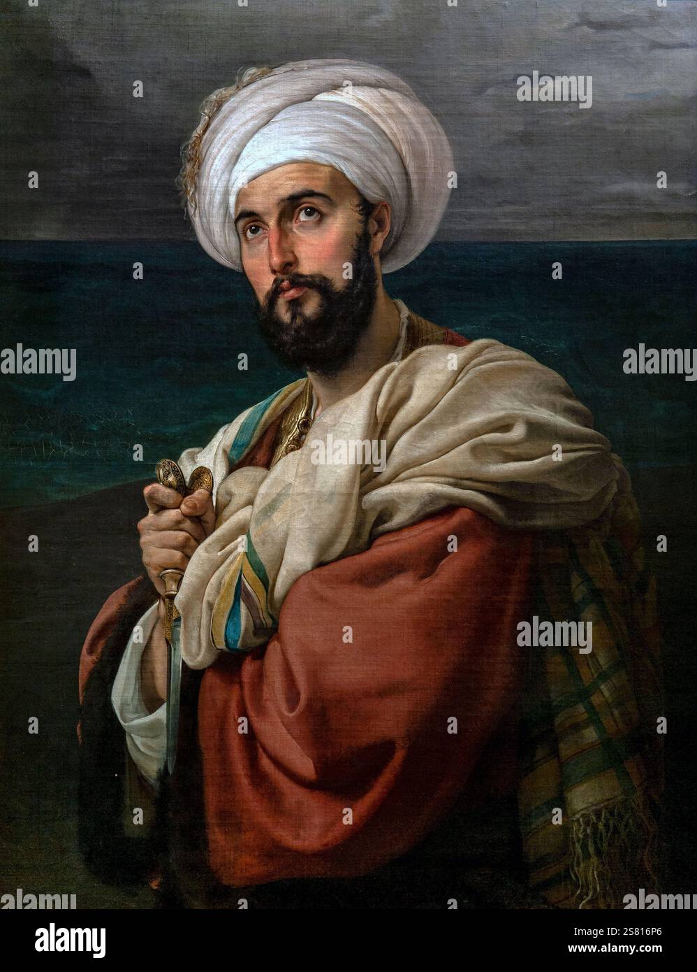 Francesco Hayez 1791-1882 „Porträt des Carlo-Gebets in der Figur der Alp (der venezianische Abtrünnige) 1832, 93 x 75 cm Öl auf Leinwand. Stockfoto