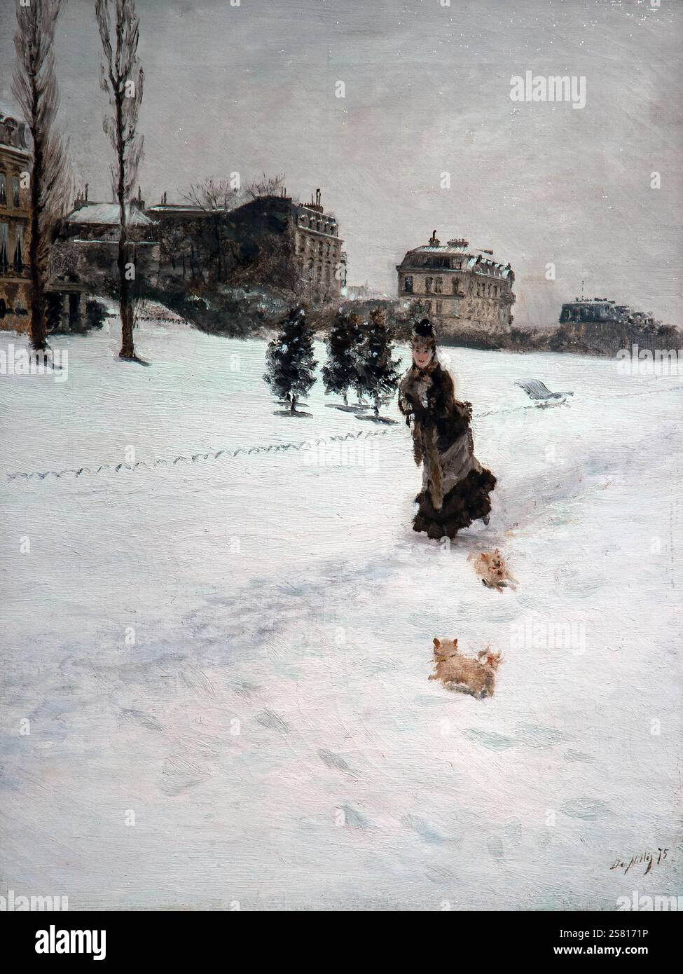 Iuseppe de Nittis 1846-1884 „auf dem Schnee“ 1875, 43 x 32,5 cm Öl auf Leinwand. Stockfoto
