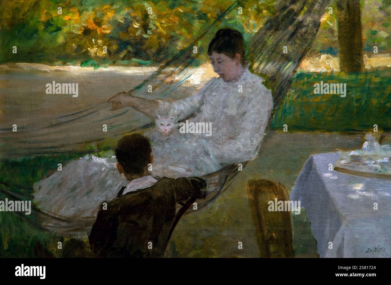 Giuseppe de Nittis 1846-1884 „die Hängematte“ 1882, 42,2 x 65 cm Öl auf Leinwand. Stockfoto