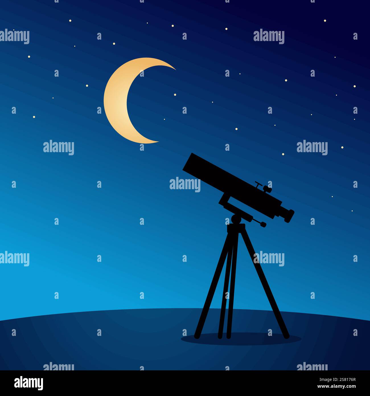 Ramadan und Eid Moon und Telescope Night Sky Sternenbeobachtung Weltraumforschung Vektorgrafik EPS10 Stock Vektor