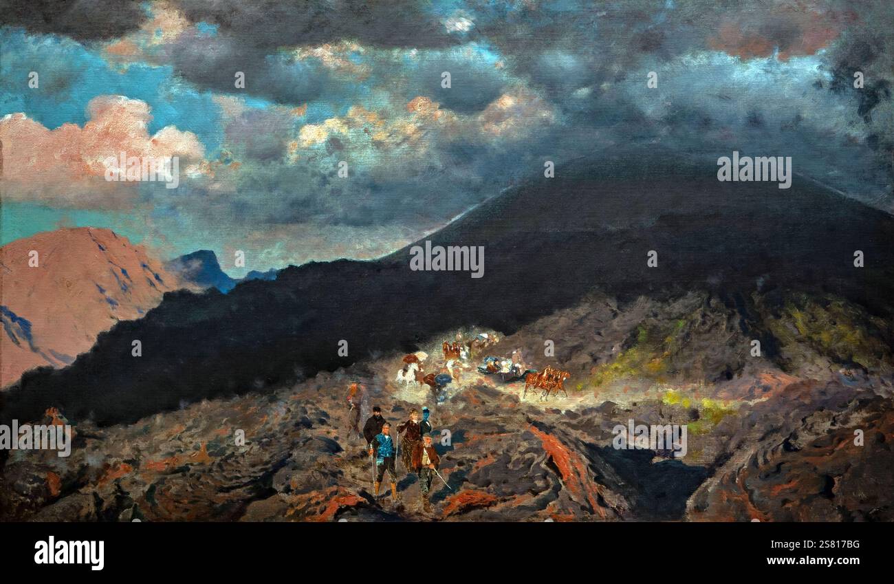 Giuseppe de Nittis 1846-1884 „die Eruption des Vesuvs (unter dem Vesuv) 1872, 75,5x128,3 cm Öl auf Leinwand. Stockfoto