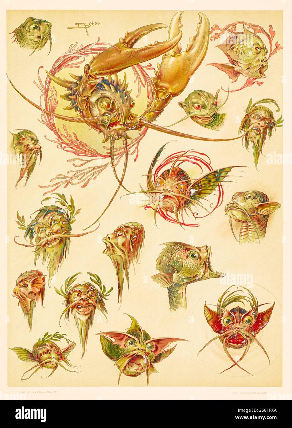 Anton Seder - das Tier in der dekorativen Kunst - komplizierte Jugendstildesigns - 1896 - psychedelische Meeresbewohner Stockfoto