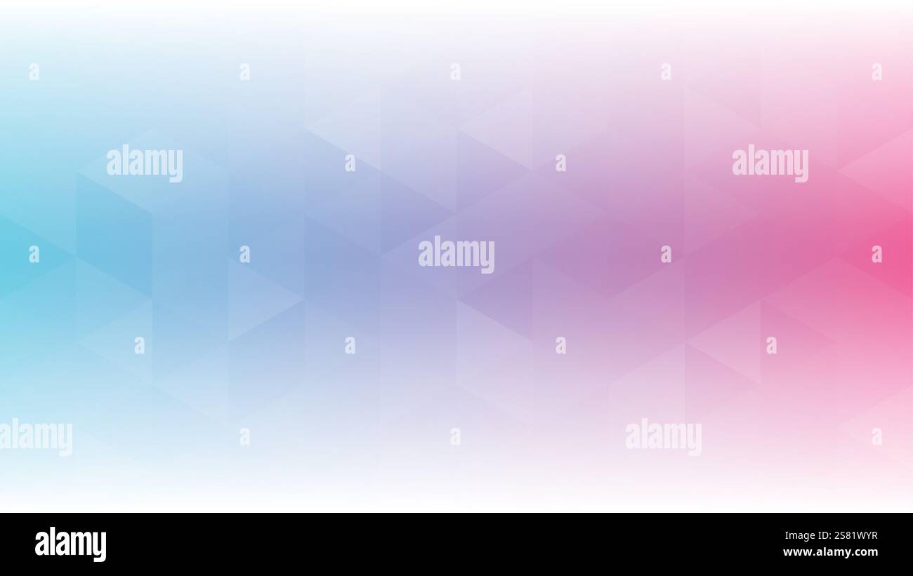 Abstrakter Hintergrund mit Farbverlauf von Aquamarin Blau zu tiefem Rot durch kaltes Lila, strukturiert durch Dreiecke. Dezente Rastergrafik Stockfoto