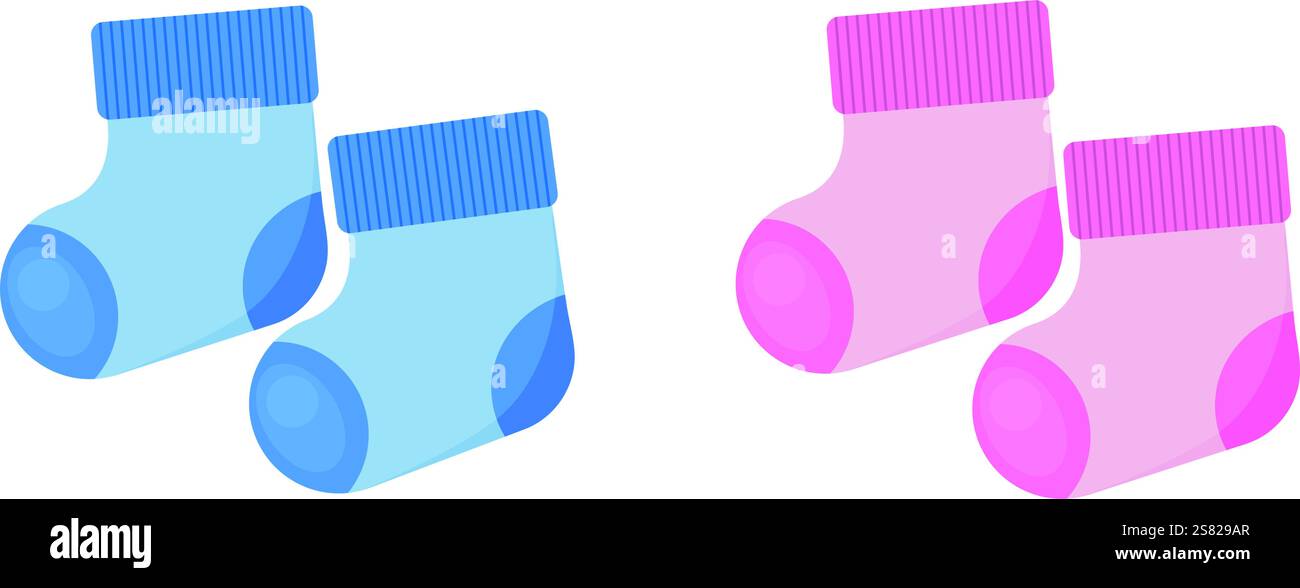 Rosafarbene und blaue Socken für Jungen und Mädchen. Stock Vektor
