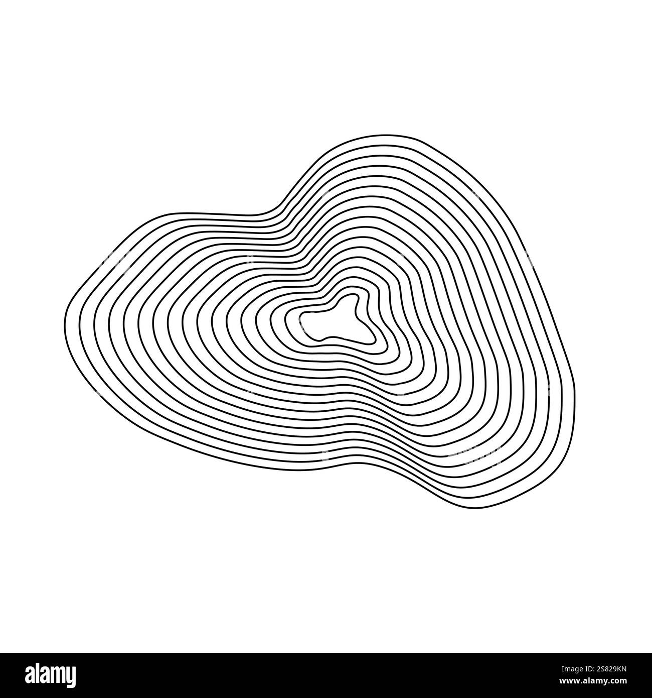 Geografische Linienkarte mit topografischem Kartenhintergrund. Vektor des organischen Rippellinienformmusters mit Topographiekreisen. Dynamische wellenförmige schwarze Formen. Stock Vektor