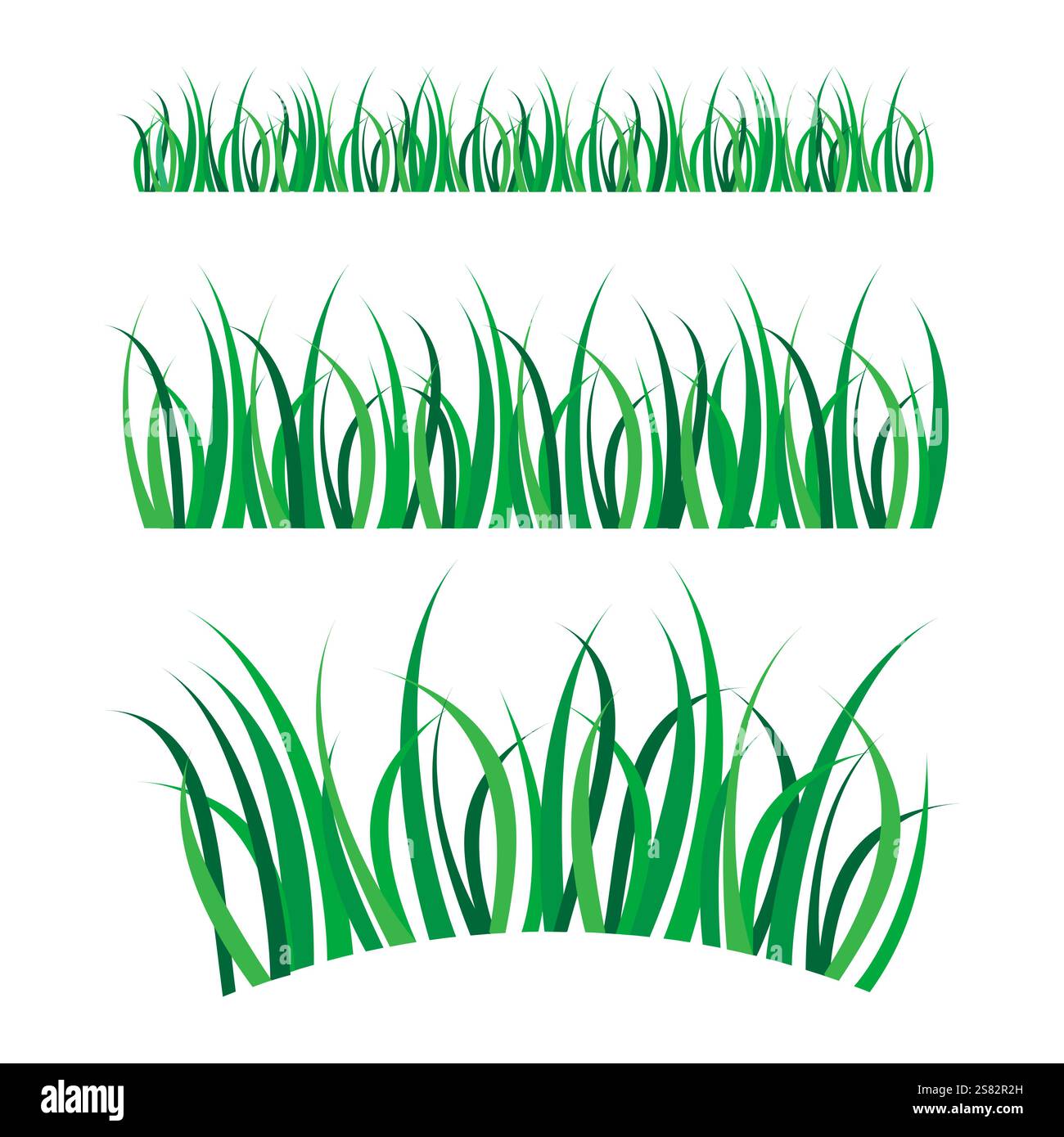 Grasvektordesign. Satte grüne Klingen. Dekoratives Naturelement. Nahtloser Rand. Stock Vektor