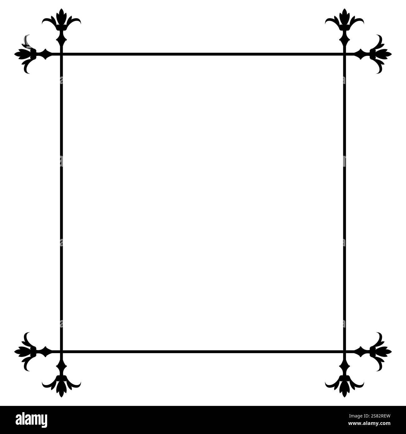 Eleganter Blumenrahmen. Schwarzer Rahmen. Symmetrisches Eckmuster. Dekoratives Vintage-Design. Stock Vektor