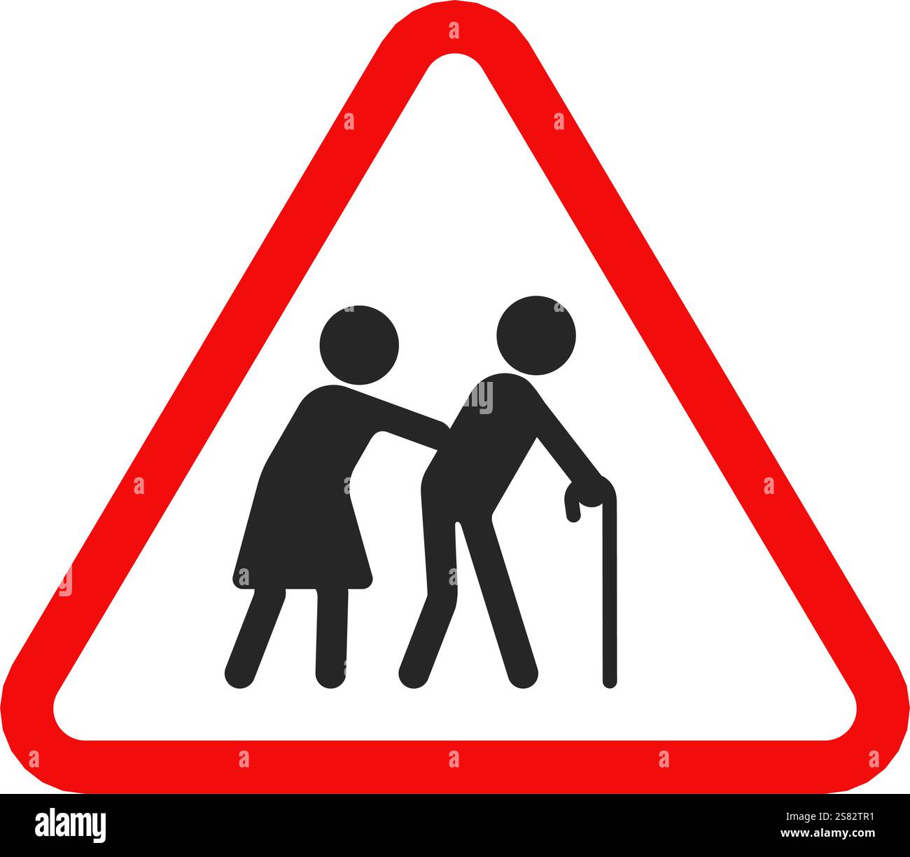 Dreieckiges rot-weißes Warnschild für Altenpflege oder ältere Menschen, die die Straße im Vektor überqueren Stock Vektor