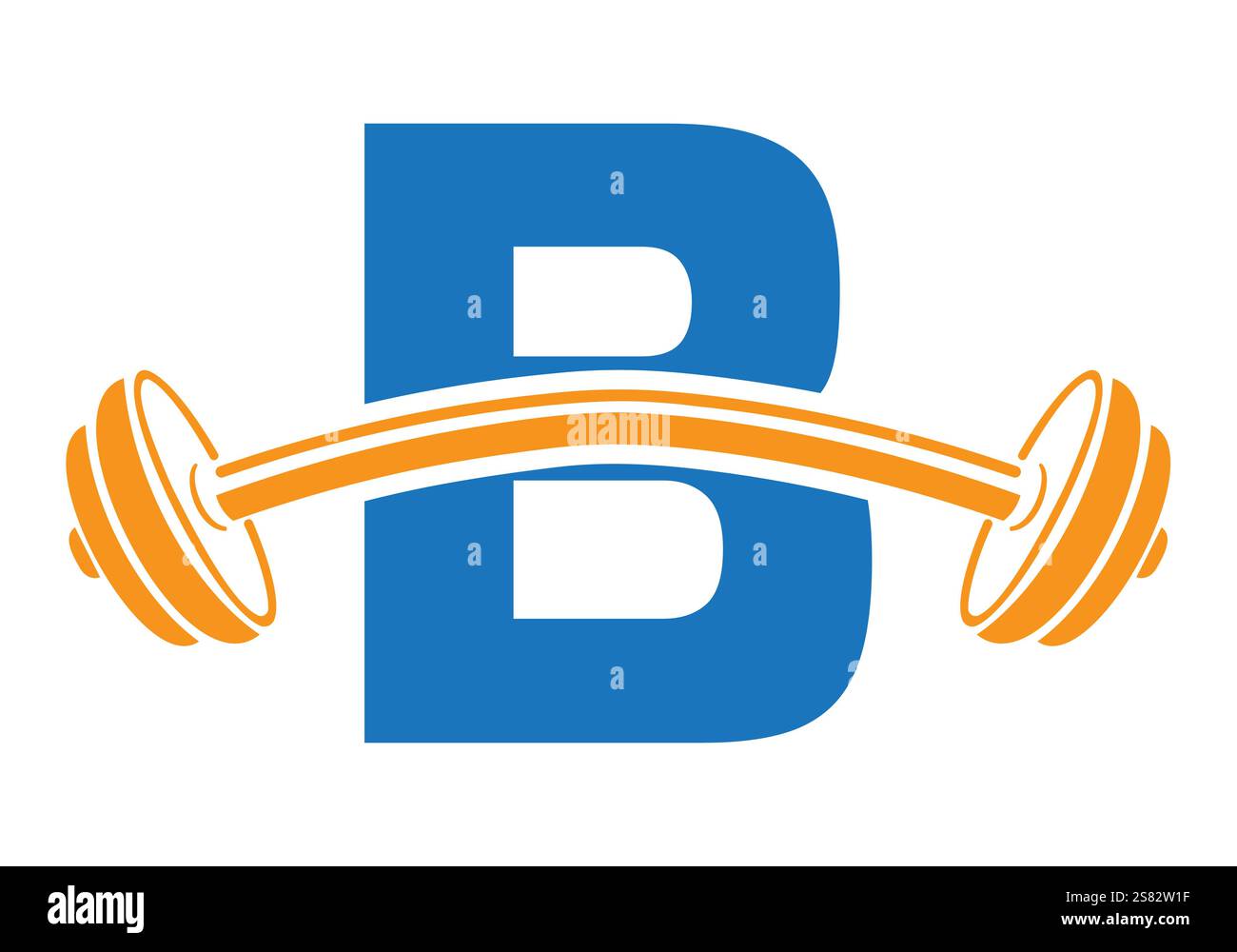Initial Letter B Gym Logo Design Konzept mit geradem und gebogenem Hantelsymbol. Fitness-Zeichen, Bodybuilding, Workout-Vektor Stock Vektor