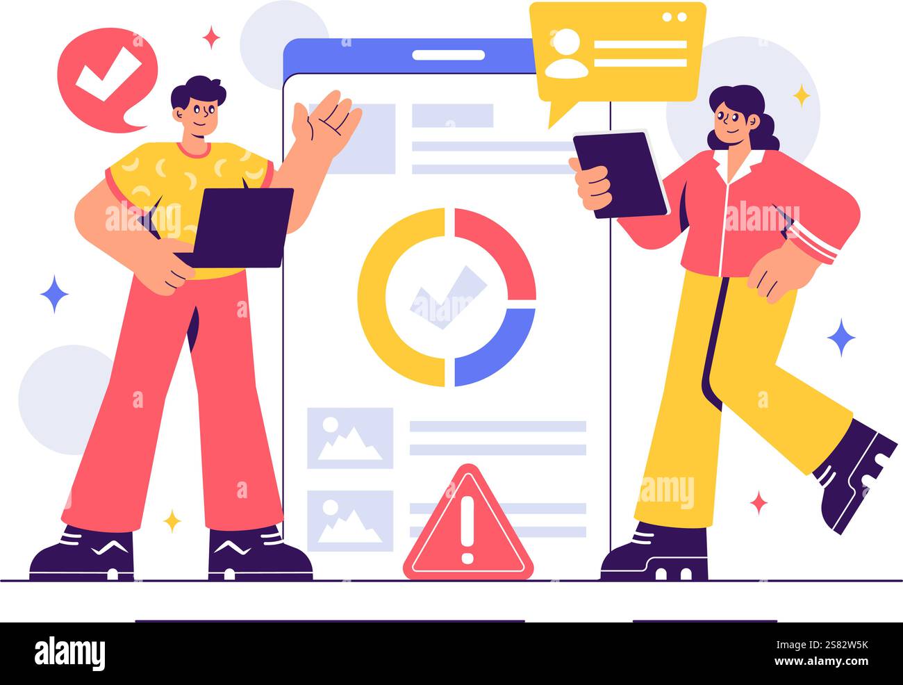 Illustration des Softwaretests Vektors mit Anwendungstechnik, Debugging-Prozessen, Entwicklungsablauf, Programmierung und Codierung Stock Vektor