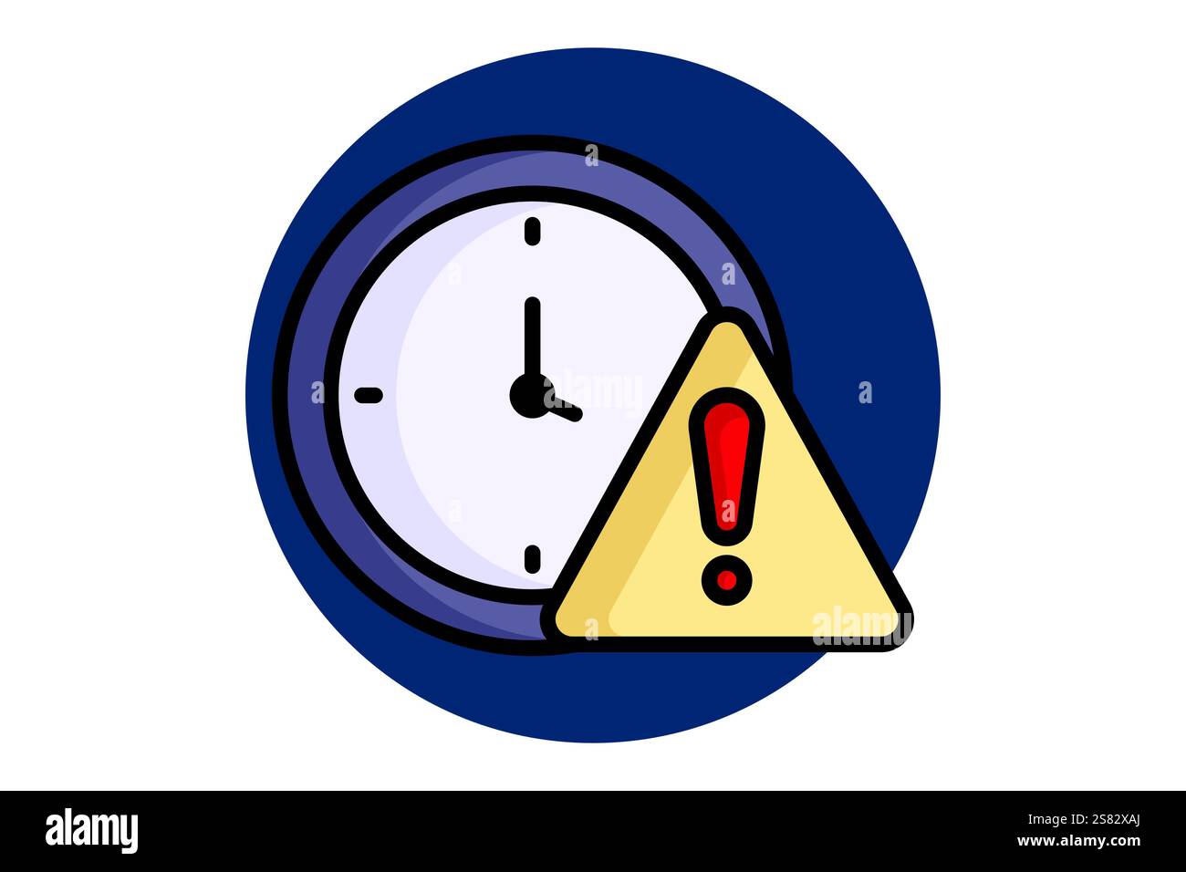 Verzögerungssymbol. Symbolstil für farbige Umrisse. Uhr mit Ausrufezeichen. Symbol für Uhrzeit und Datum. Vektorillustration für Zeitelemente Stock Vektor