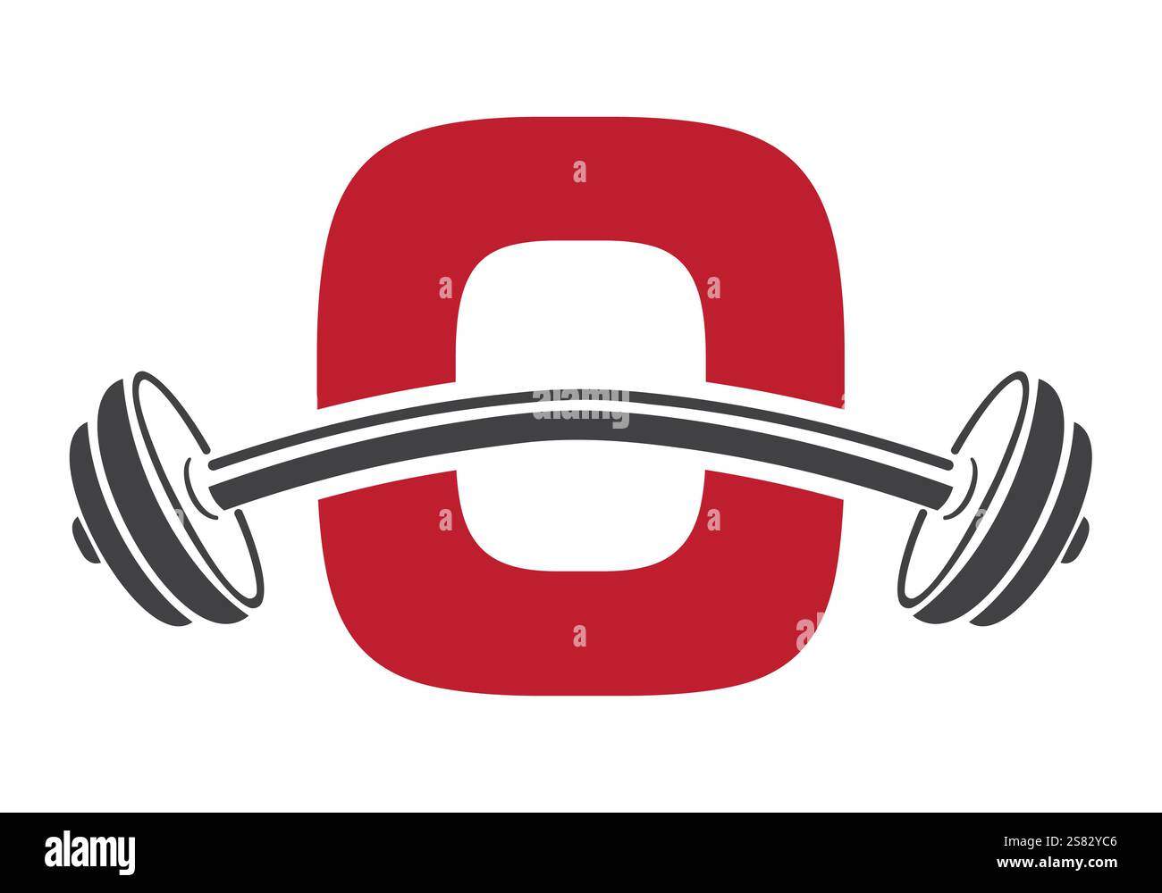 Initial Letter O Gym Logo Design Konzept mit geradem und gebogenem Hantelsymbol. Fitness-Zeichen, Bodybuilding, Workout-Vektor Stock Vektor