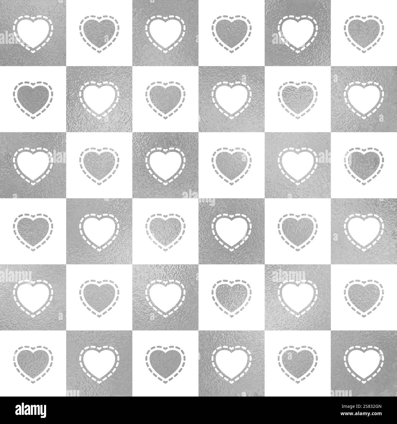 Nahtloses Herzmuster. Wiederholte Silberherzen. Love Design für Geschenkpapier. Hintergrund für Ausdrucke. Wiederkehrende Herdfolie. Moderne Einrichtung. Hochzeitsverpackung Stock Vektor
