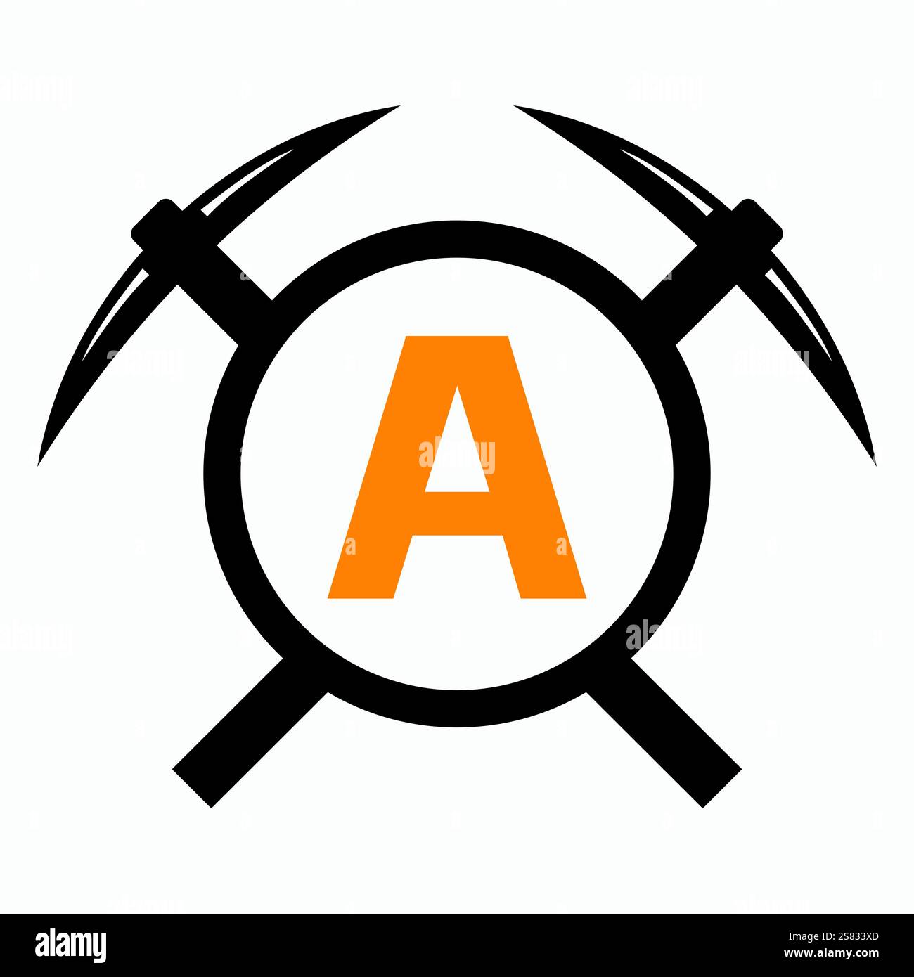 Anfangsbuchstabe A Mining Logo kombiniert mit Pickaxe Symbol Vector Template Stock Vektor