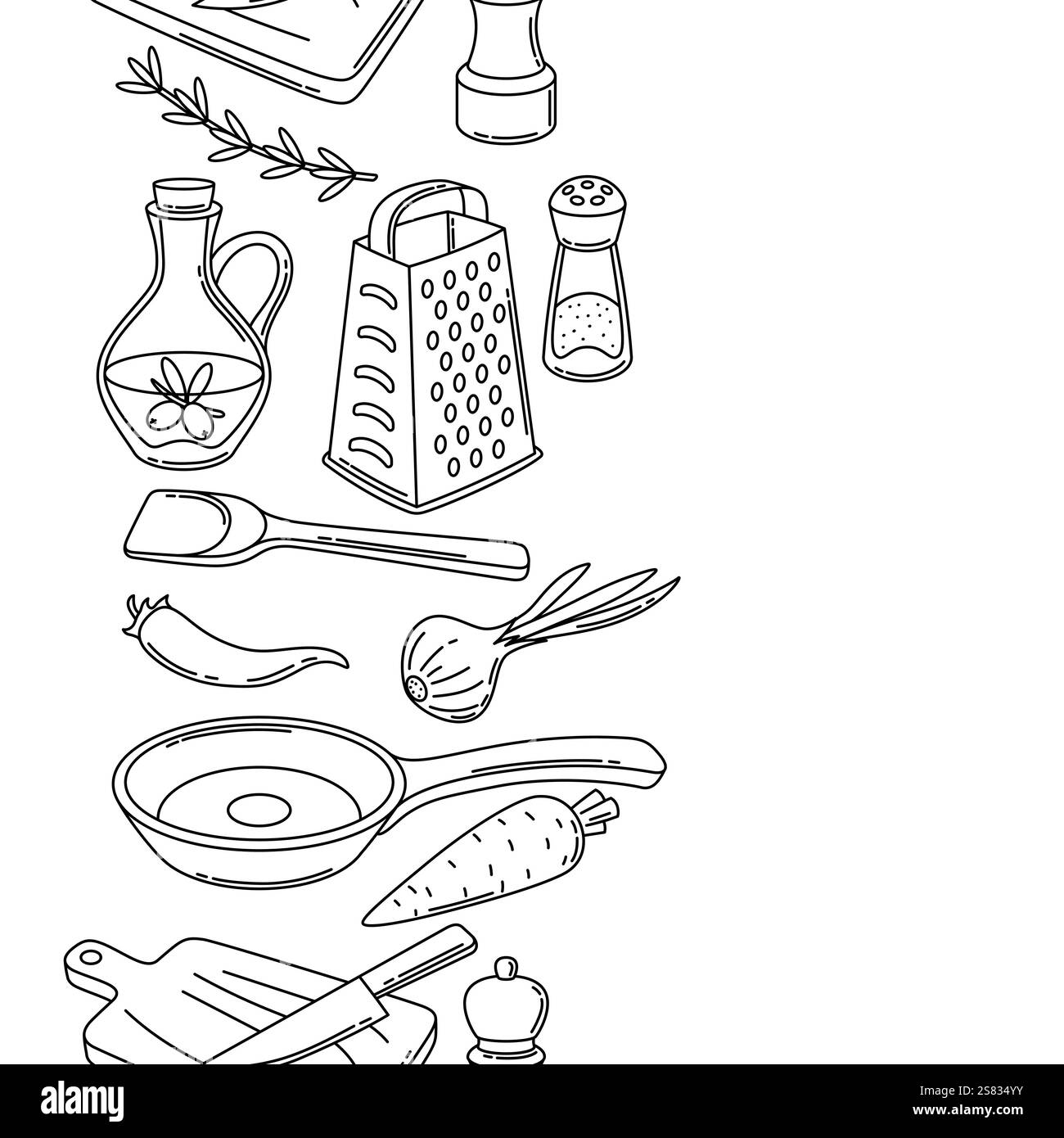 Muster mit Küchenutensilien. Kochwerkzeuge für zu Hause und Rezepte. Stock Vektor