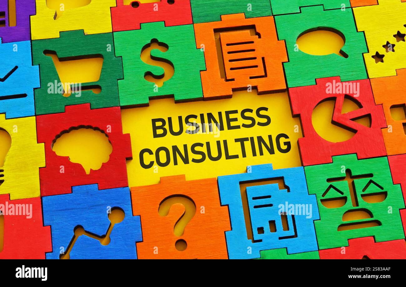 Puzzle für Unternehmensberatung. Strategische Lösungen. Stockfoto