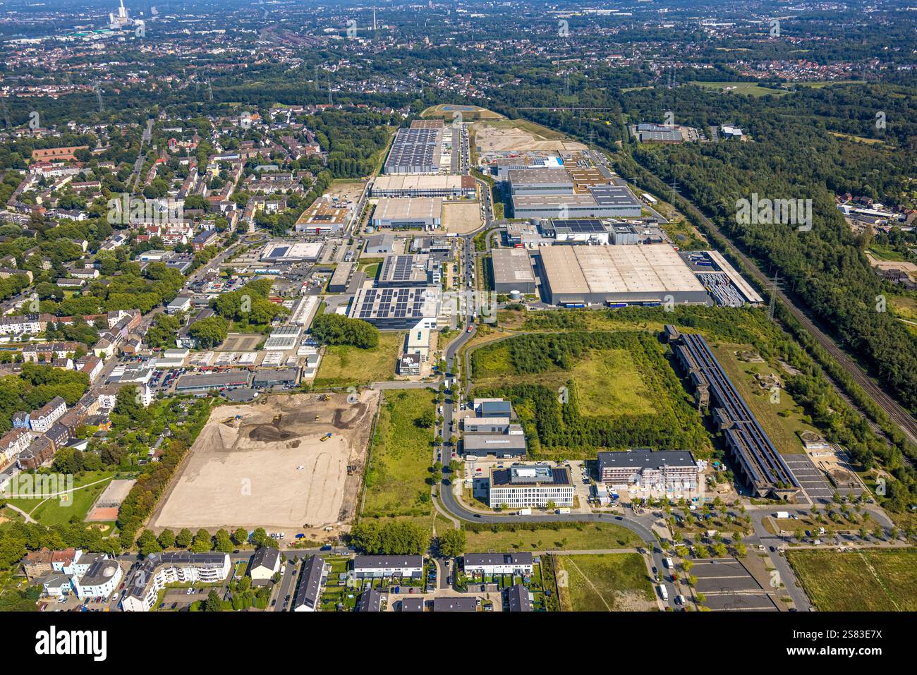 Luftaufnahme, Industriepark Schalker Verein, Europastrasse, bilstein Gruppe, Dokas Handelsgesellschaft mbH, Kohlebunker, Fernsicht, Bulmke-Hüllen, Stockfoto