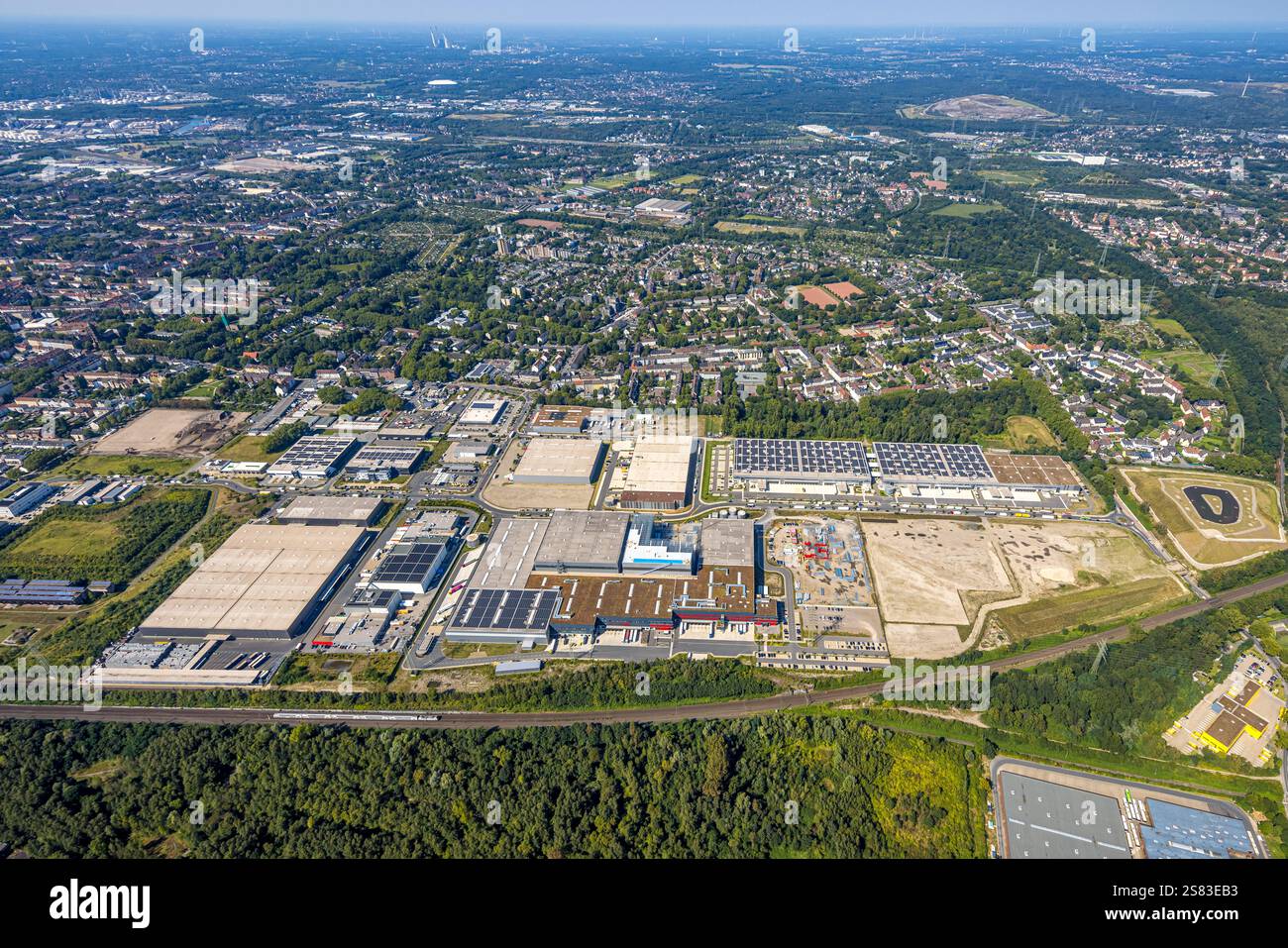 Luftaufnahme, Industriepark Schalker Verein, Europastraße, bilstein Gruppe, Dokas Handelsgesellschaft mbH, Fernsicht, Bulmke-Hüllen, Gelsenkirchen, Stockfoto