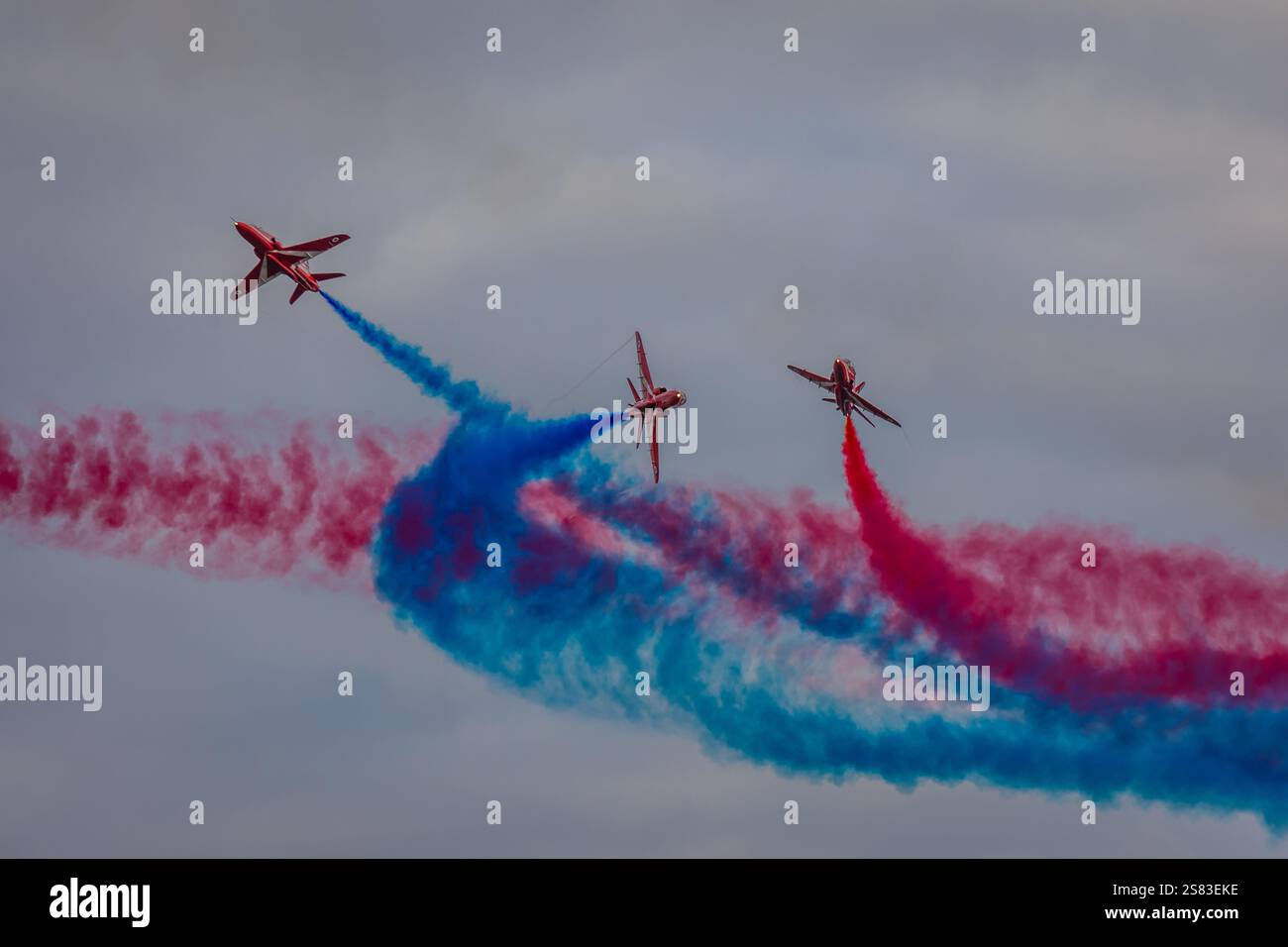 Drei RAF Hawk T1A der Red Arrows, Duxford, Cambridgeshire, England, Großbritannien Stockfoto