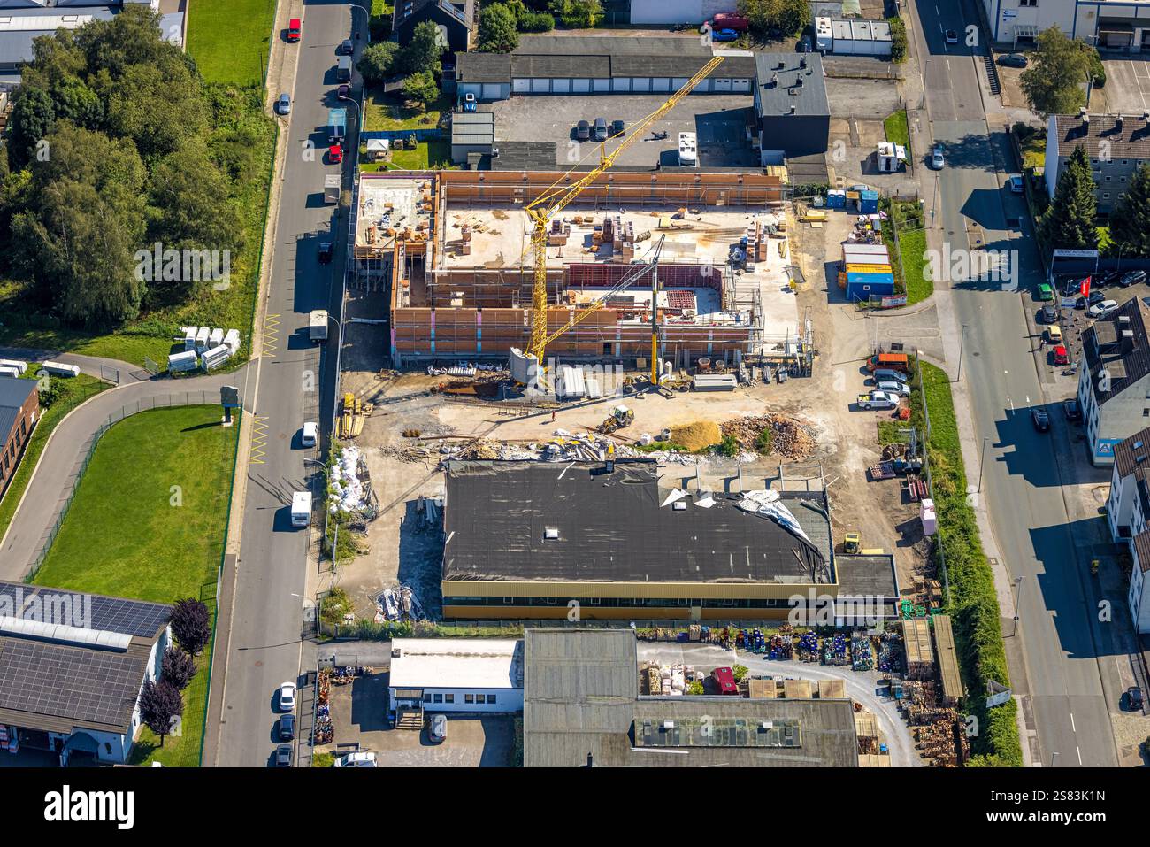 Luftaufnahme, Baustelle mit neuem Aldi-Supermarkt an der Breitenfelder Straße, Gevelsberg, Ruhrgebiet, Nordrhein-Westfalen, Deutschland Stockfoto