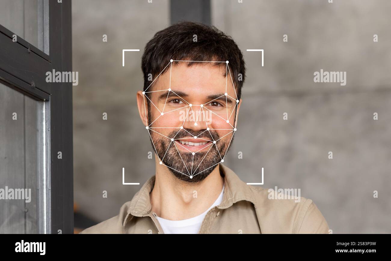 Gesichtserkennungstechnologie zur Identifikation in modernen Umgebungen Stockfoto