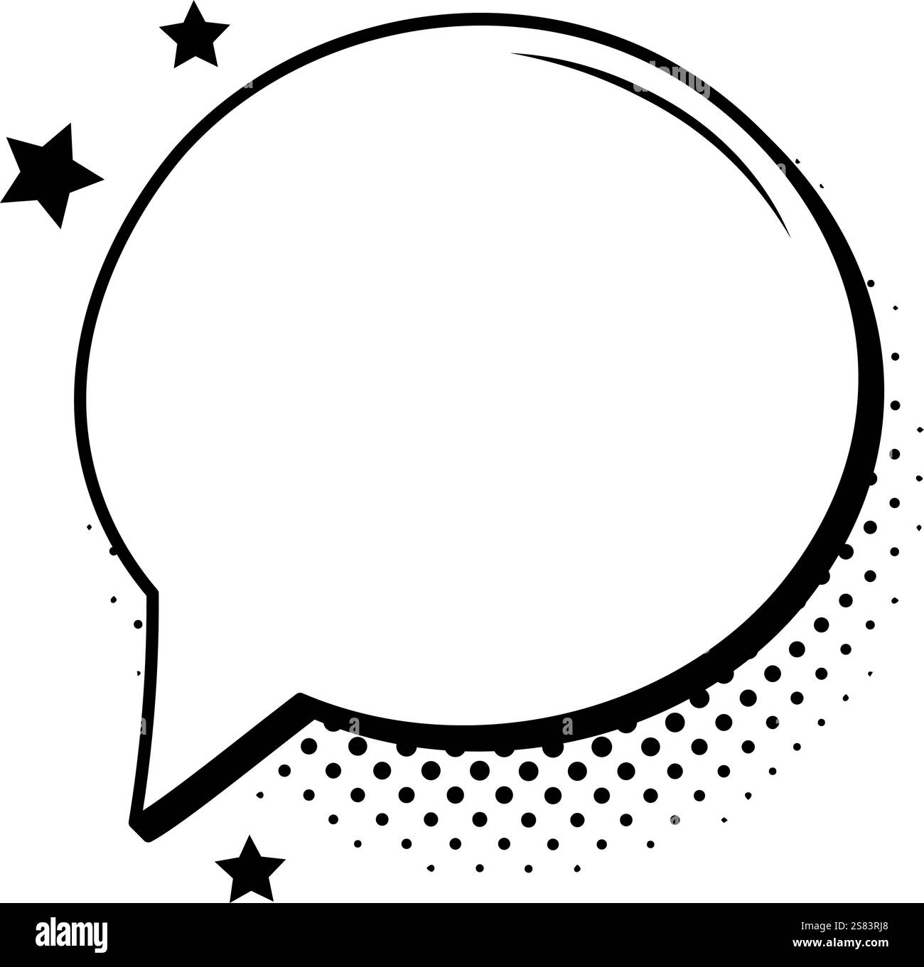 Comic-Sprechblase mit Sternen und Halbtonpunkten, die Comics und Grafikdesigns eine dynamische und ausdrucksstarke Note verleiht und die visuelle Note verbessert Stock Vektor