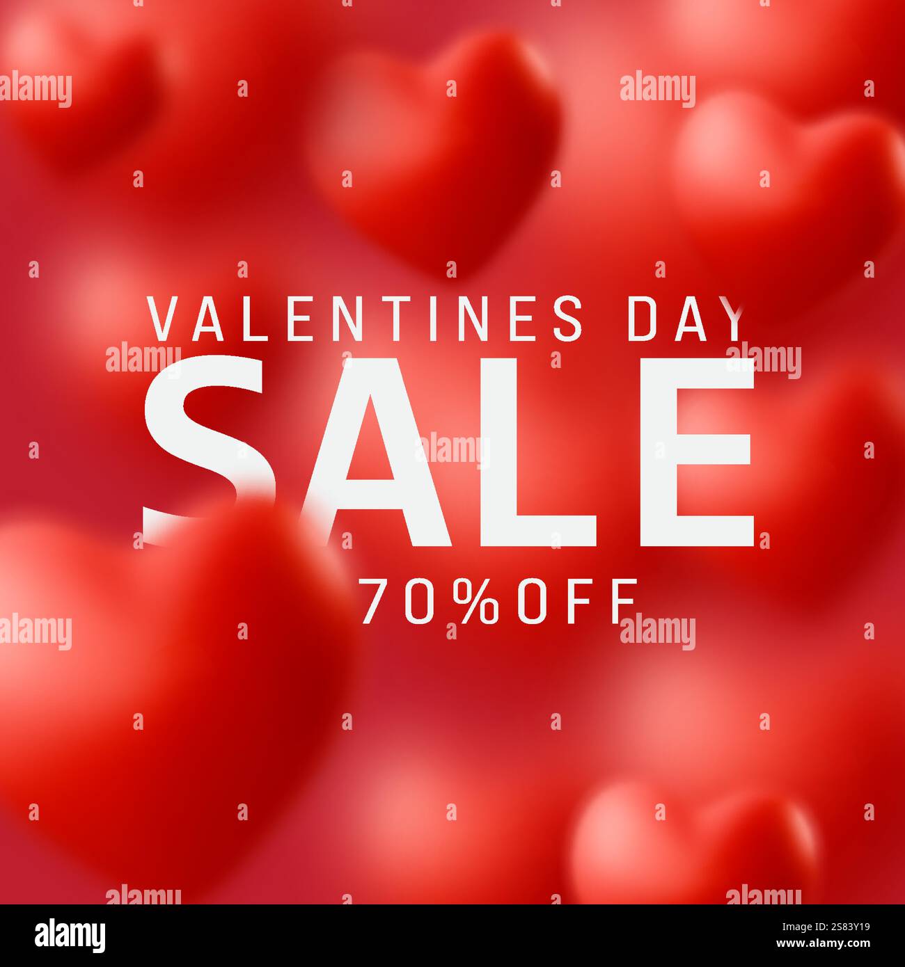 Valentinstag-Werbebanner mit roten Herzen auf verschwommenem Hintergrund. Realistisches 3D-Liebesposter Vektor Stock Vektor