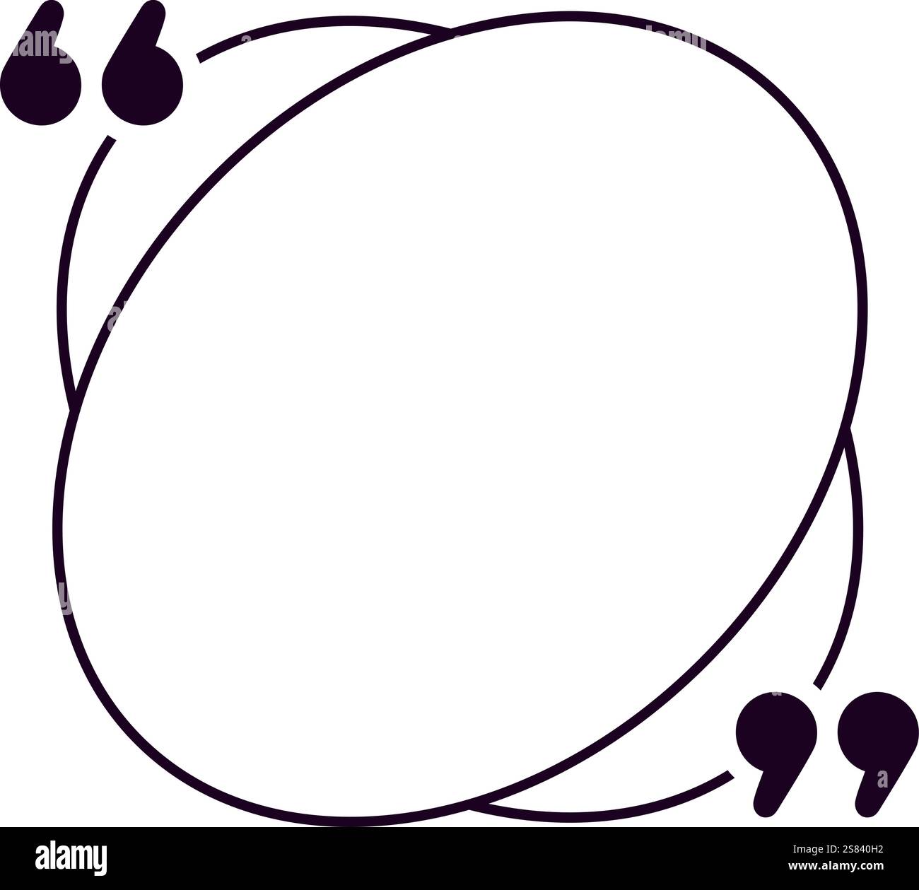 Ovaler Rahmen mit Anführungszeichen, der zur Erstellung von Erfahrungsberichten, Kommentaren, Rezensionen oder Zitaten einlädt. Bietet ausreichend Platz für persönliche Zwecke Stock Vektor