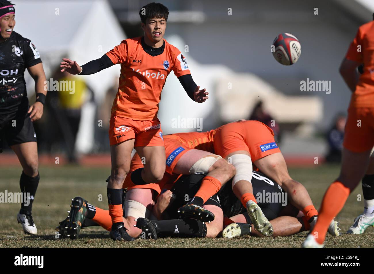 Spears’ Shinobu Fujiwara 2024-25 während des Spiels der Japan Rugby League One zwischen Kubota Spears Funabashi Tokyo Bay und Ricoh BlackRams Tokyo im Spears Edoriku Field (Edogawa Athletic Stadium) in Tokio, Japan am 18. Januar 2025. Quelle: AFLO/Alamy Live News Stockfoto