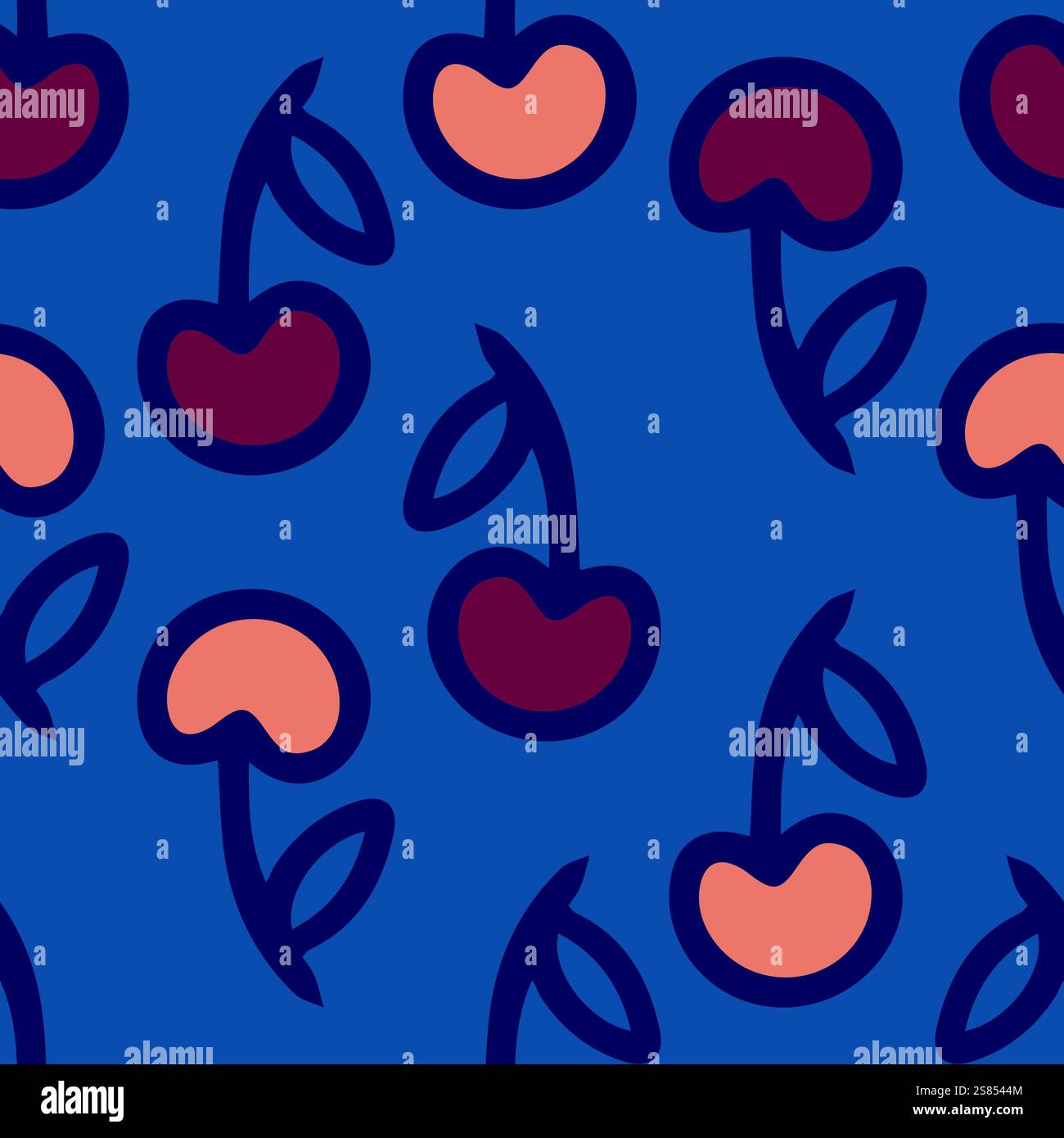 Verspieltes Kirschmuster auf blauem Hintergrund Stock Vektor