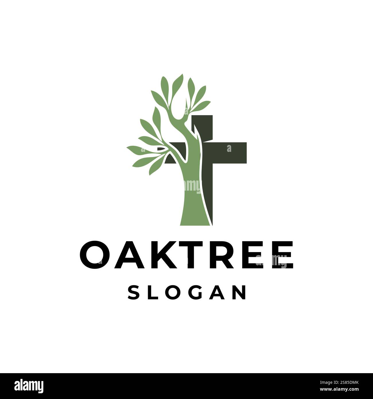 Baum Design Illustration mit religiösem Kreuz Symbol Logo Vektor Stock Vektor